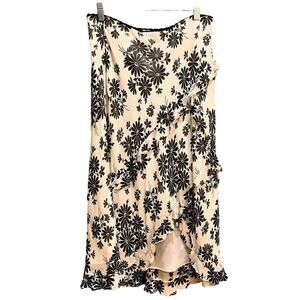 Nicole Milller 100% Silk Floral Long Maxi Skirt Black White   12